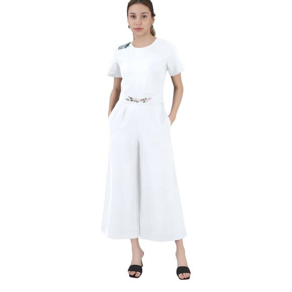 Fanm Mon Bridgette Embroidered Linen Jumpsuit - Size S